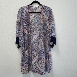 Wallflowers Paisley Print Sheer Kimono with Lace Trim XXL